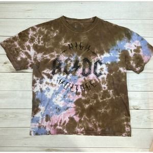 ACDC Shirt Unisex Med Short Sleeve Tie Dye Spell Out High Voltage Colorful‎